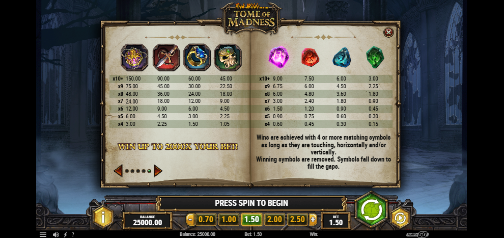 Symbols on the reels in Tome of Madness slot.
